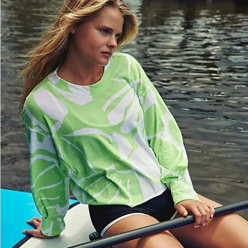 NWT Free People Movement Inspire Printed Layer Top  Full Bloom Neon Lime